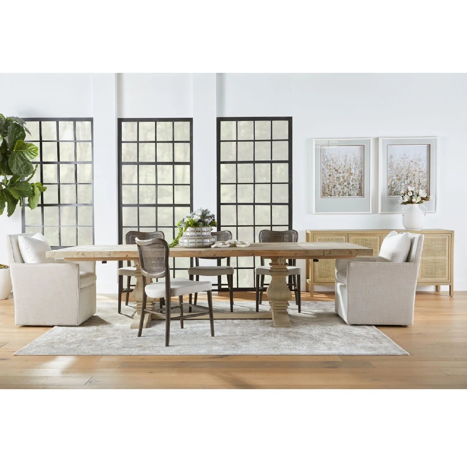 Luxury Gray Cane 4-Door Sideboard European Style for Villa