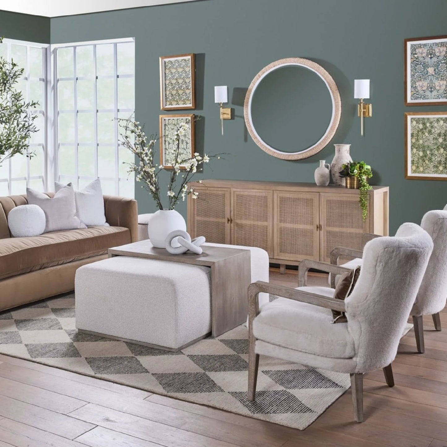 Luxury Gray Cane 4-Door Sideboard European Style for Villa