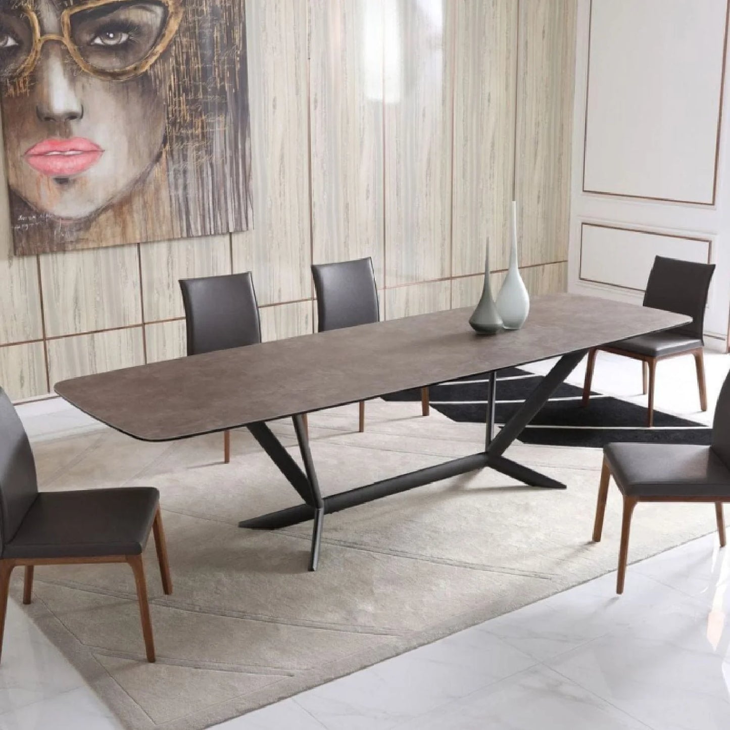 Luxury Gray Ceramic Dining Table Modern Italian Style for Villa