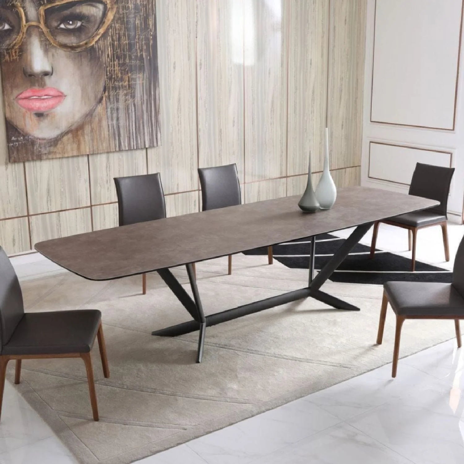 Luxury Gray Ceramic Dining Table Modern Italian Style for Villa