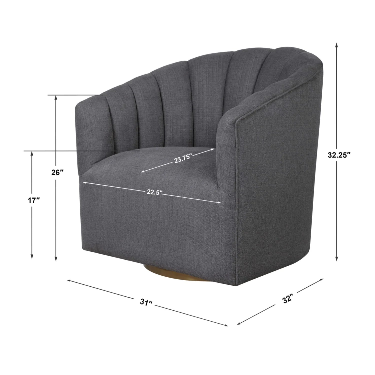 Luxury Gray Channel-Tufted Swivel Chair European Style for Villa