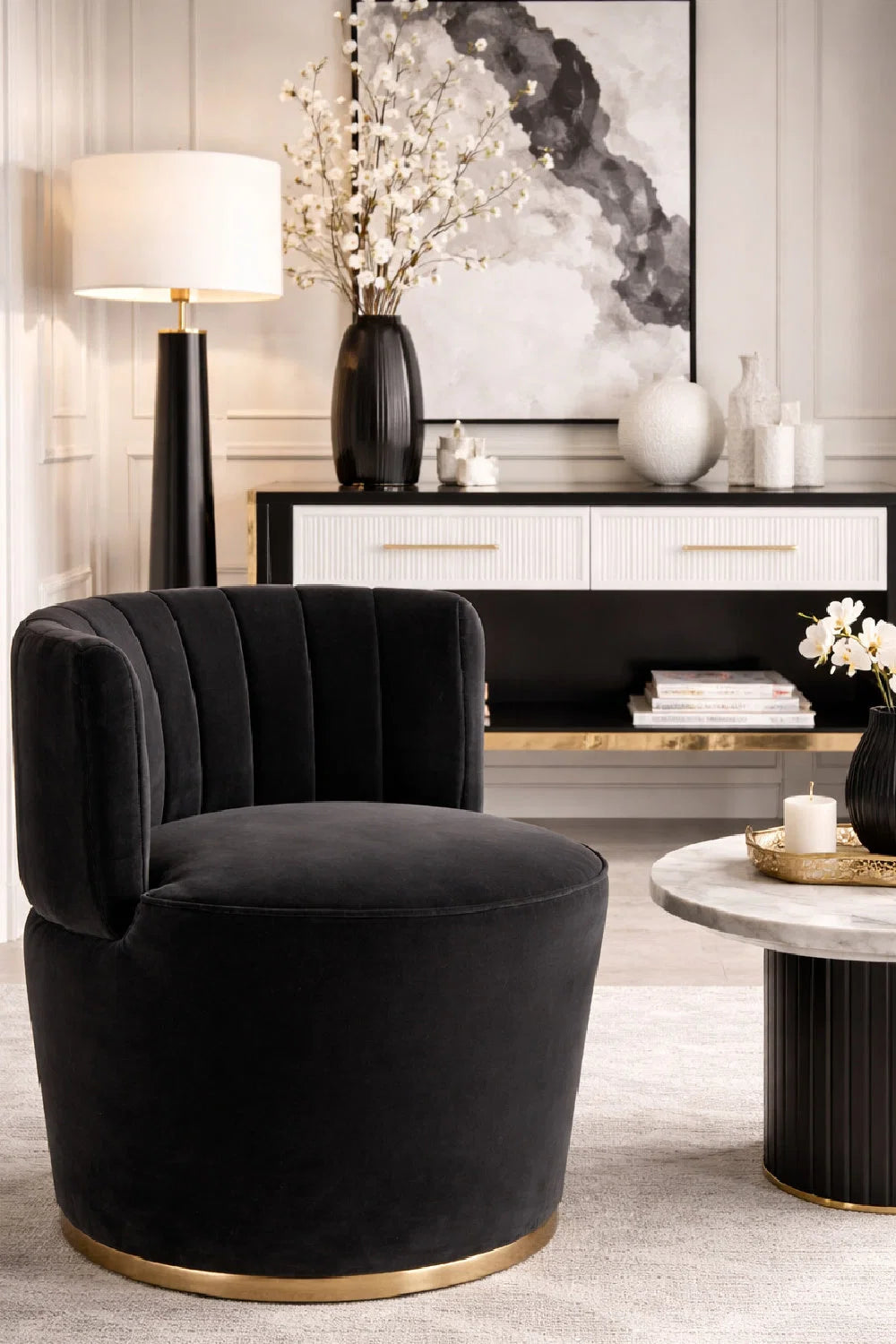 Luxury Gray Channeled-Back Lounge Chair Modern Italian Style for Villa