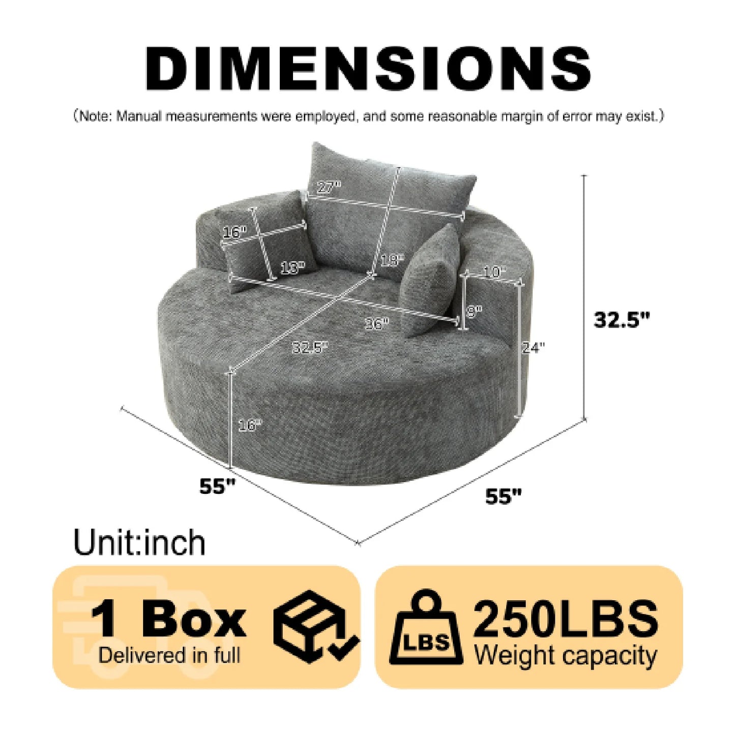 Luxury Gray Chenille Fabric Single Sofa Modern Italian Style for Villa