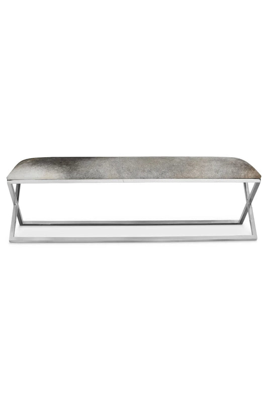 Luxury Gray Cowhide Bench European Style for Villa