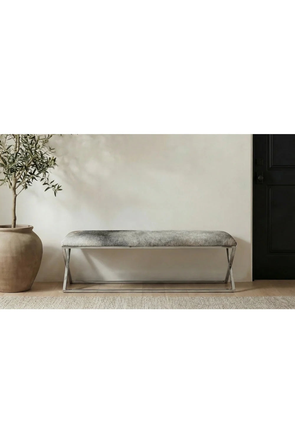 Luxury Gray Cowhide Bench European Style for Villa