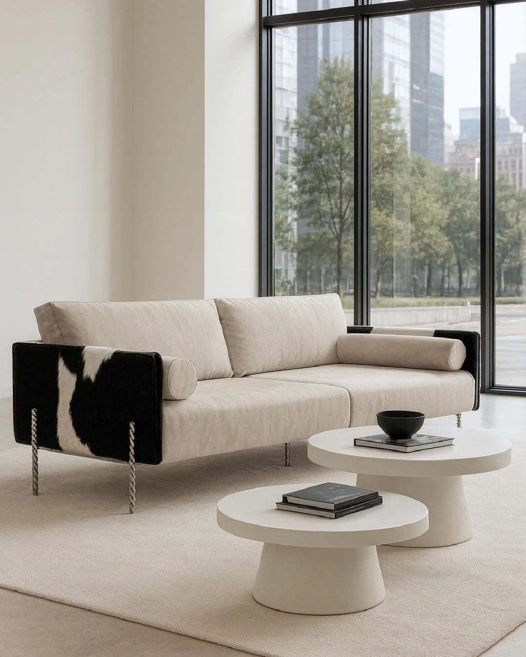 Luxury Gray Cowhide Sofa Modern Italian Style for Villa