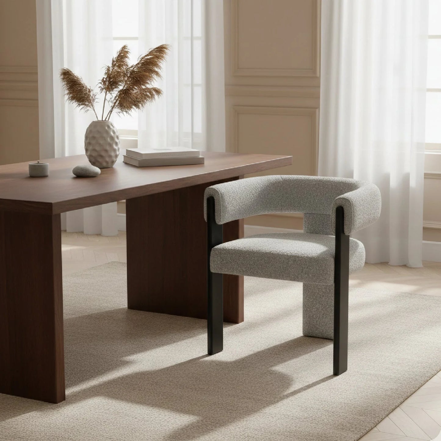Luxury Gray Curved Dining Chair European Style for Villa