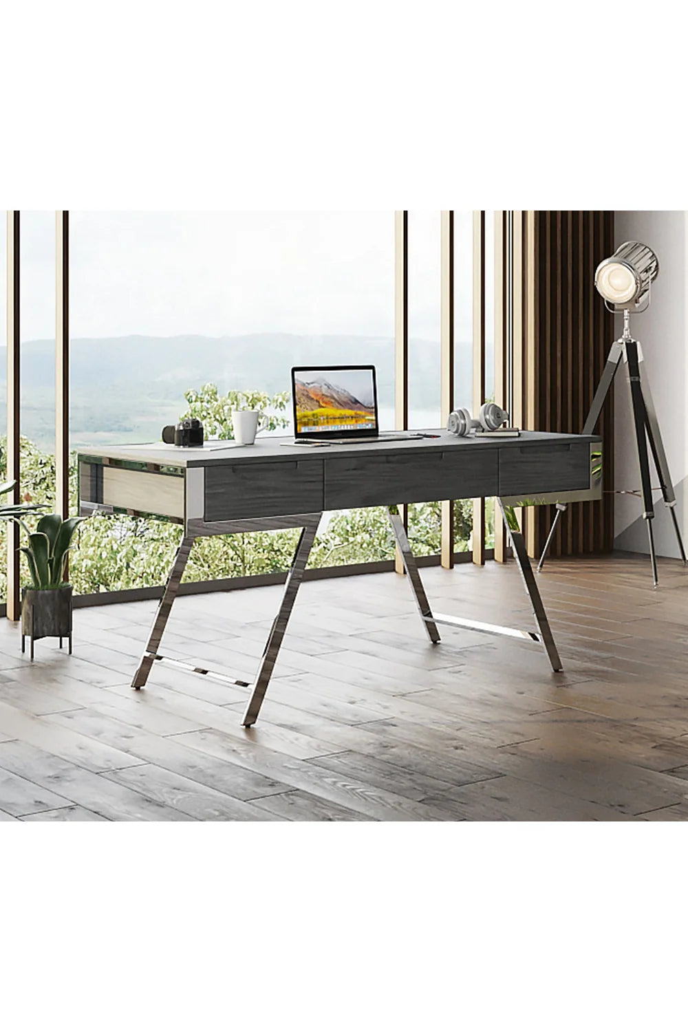 Luxury Gray Elm 3-Drawer Modern Desk European Style for Villa