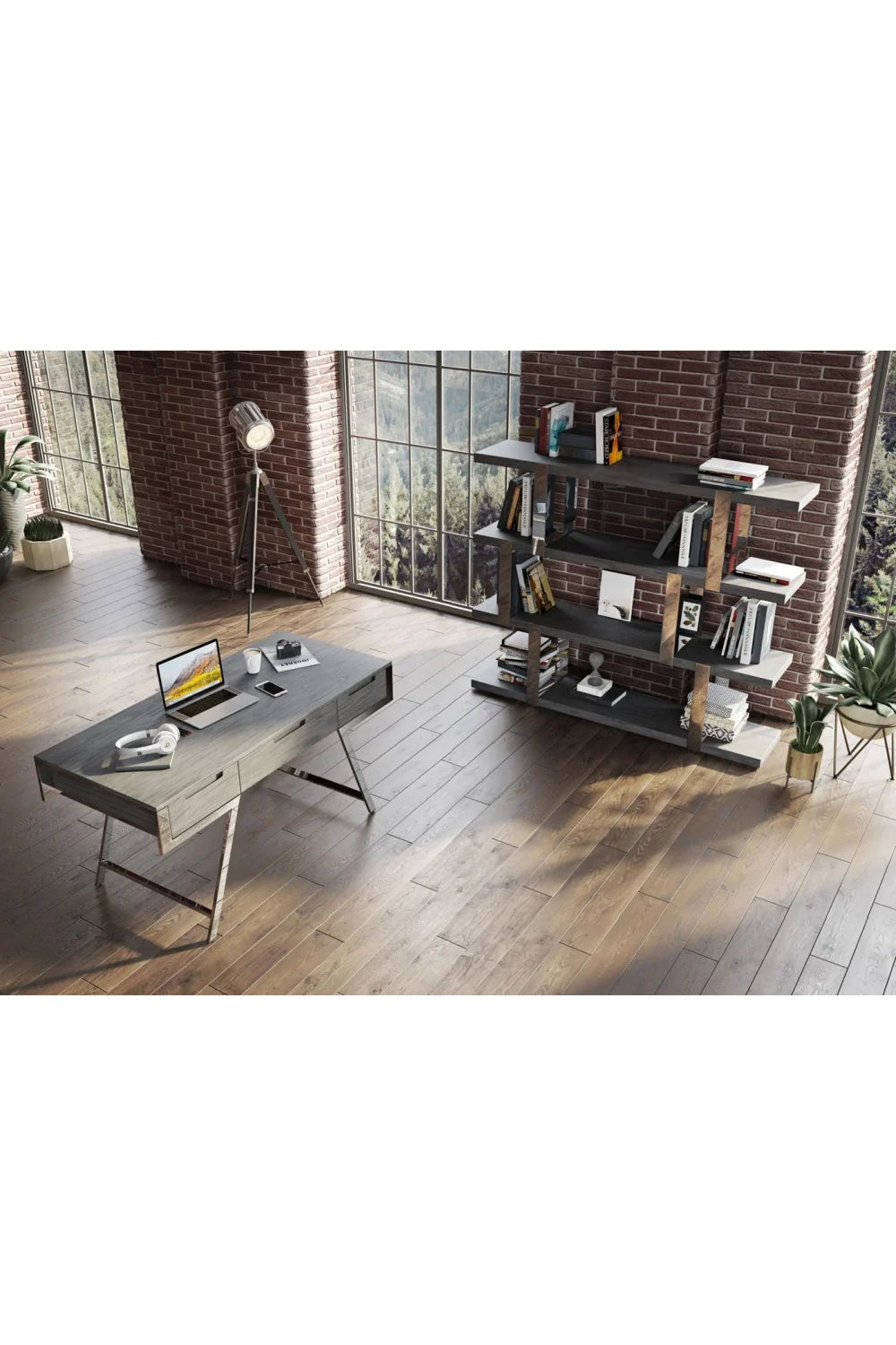 Luxury Gray Elm 3-Drawer Modern Desk European Style for Villa