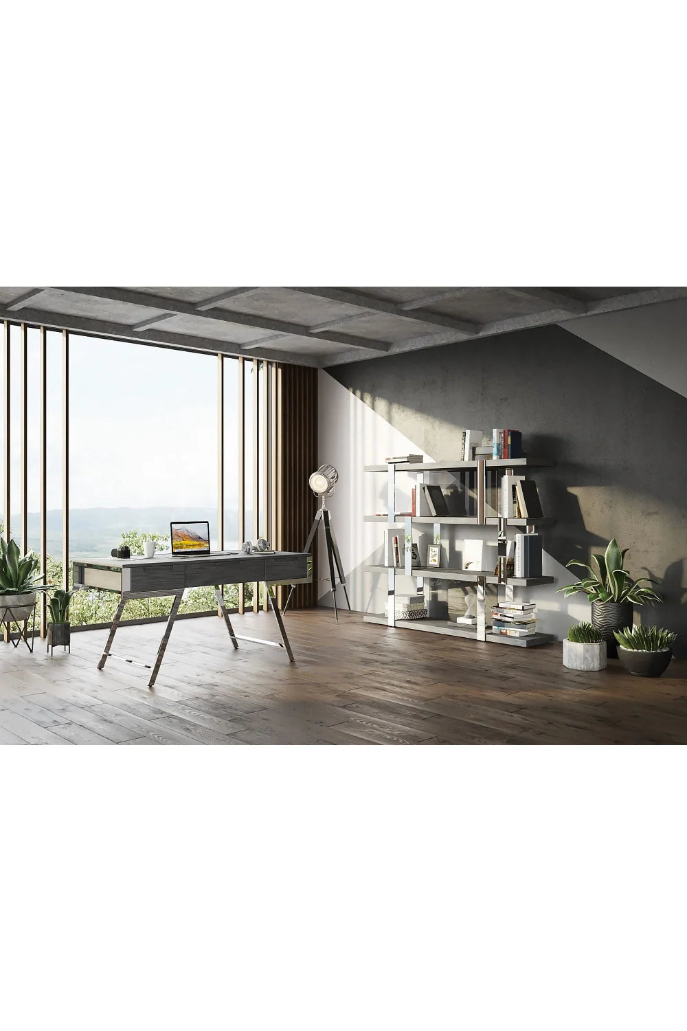Luxury Gray Elm 3-Drawer Modern Desk European Style for Villa