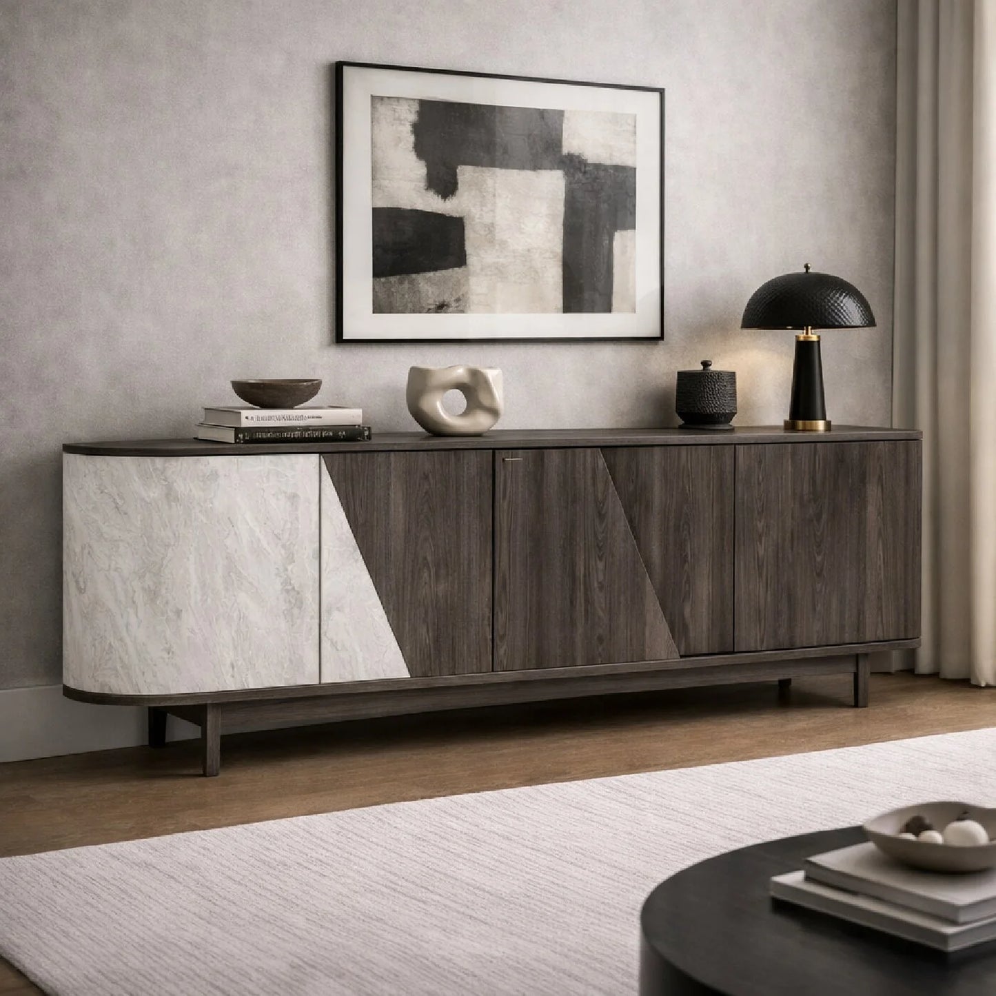 Luxury Gray Elm 4-Door Sideboard European Style for Villa