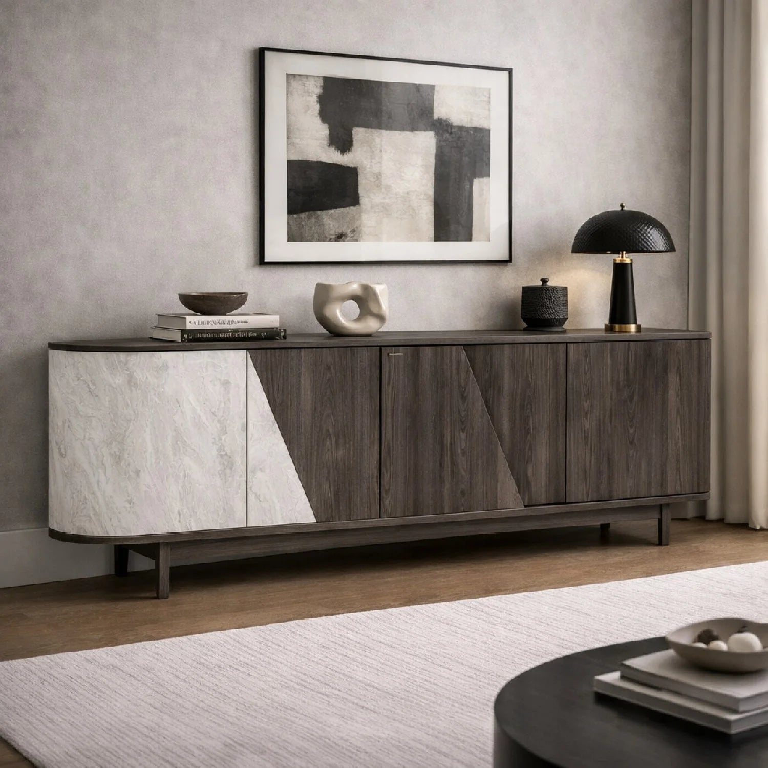 Luxury Gray Elm 4-Door Sideboard European Style for Villa