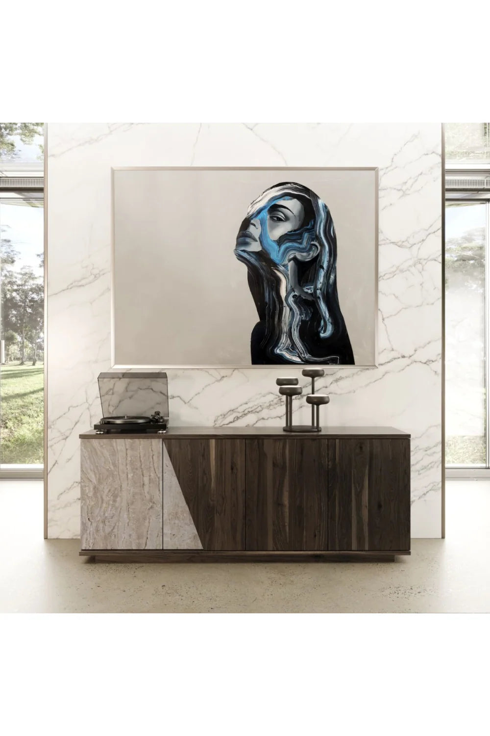 Luxury Gray Elm 4-Door Sideboard European Style for Villa