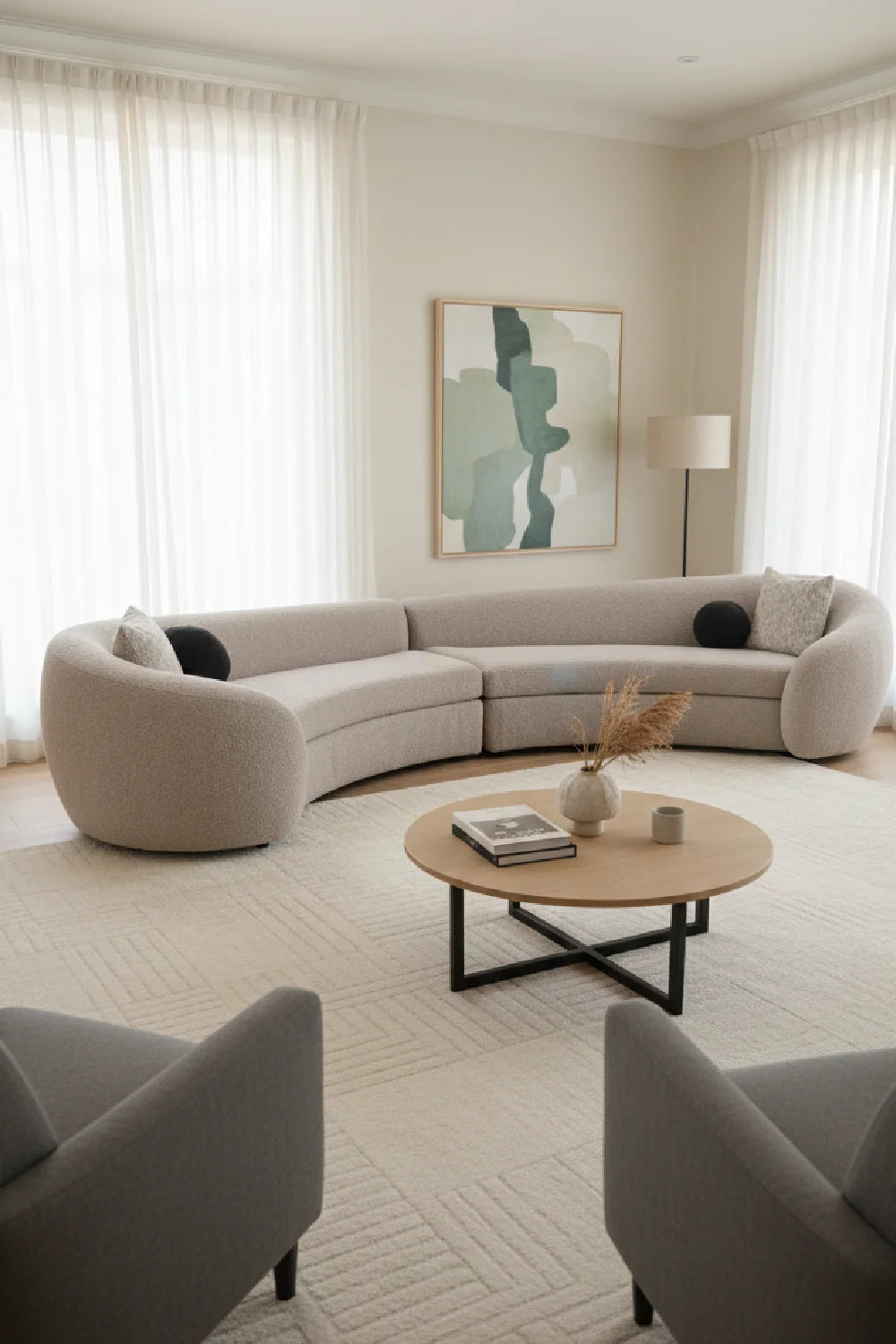 Luxury Gray Fabric Curved Sectional Sofa Modern Italian Style for Villa
