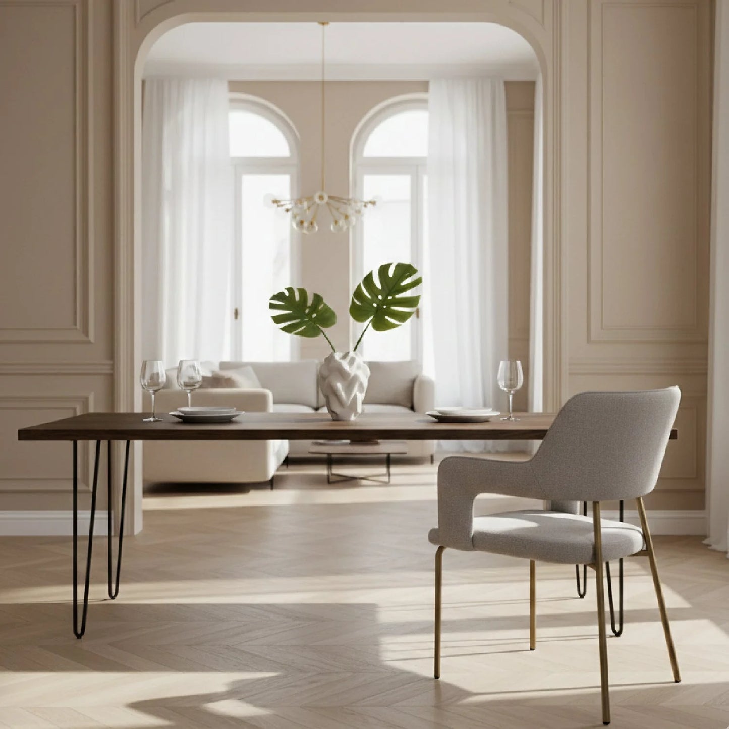 Luxury Gray Fabric Dining Chair European Style for Villa