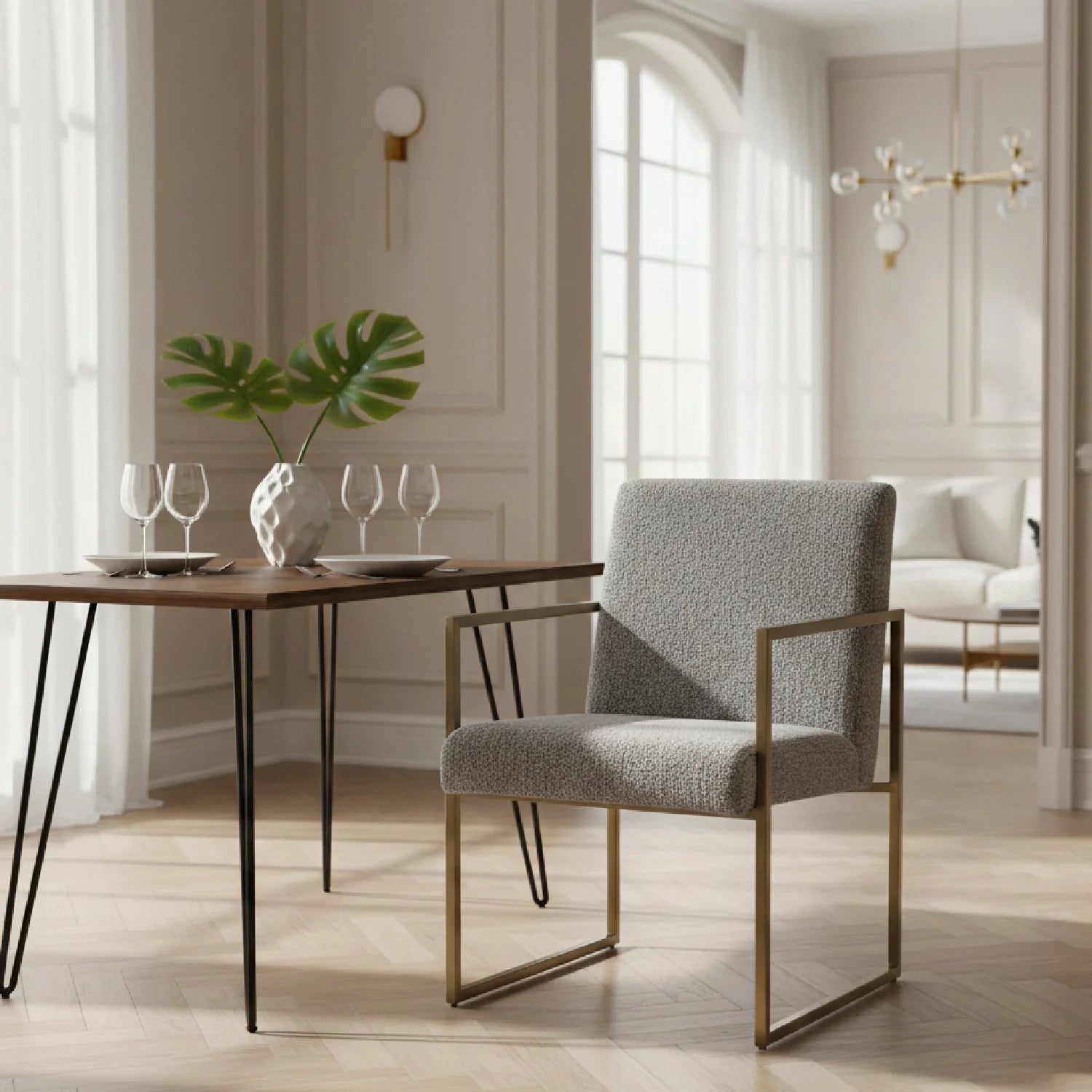 Luxury Gray Fabric Dining Chair European Style for Villa