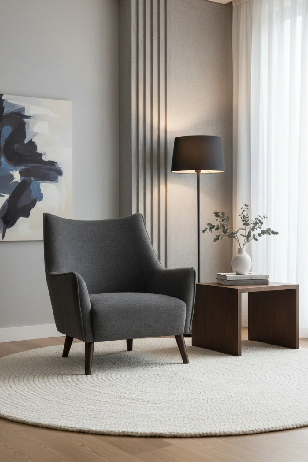 Luxury Gray Fabric Lounge Chair Modern Italian Style for Villa
