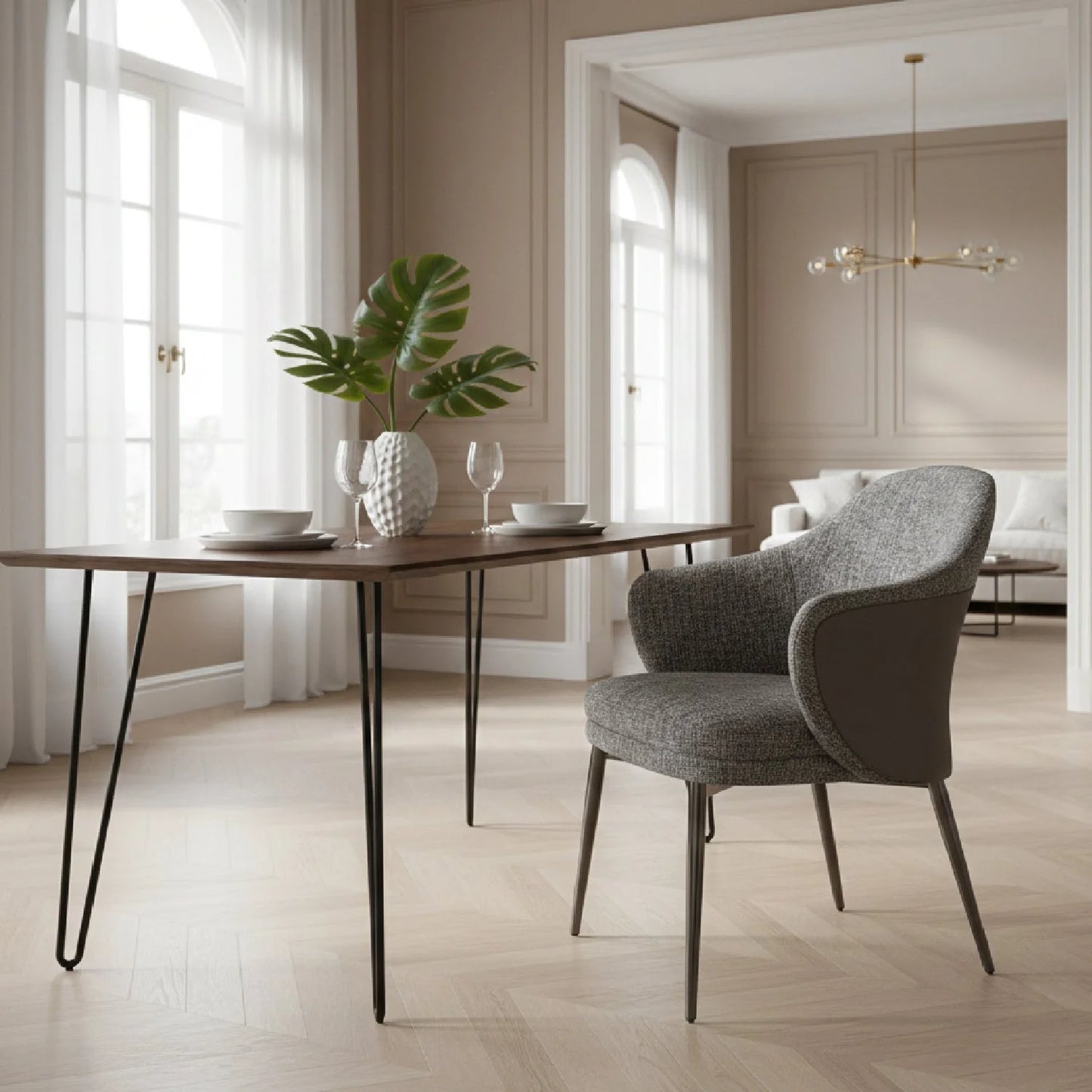 Luxury Gray Fabric Modern Dining Chair European Style for Villa