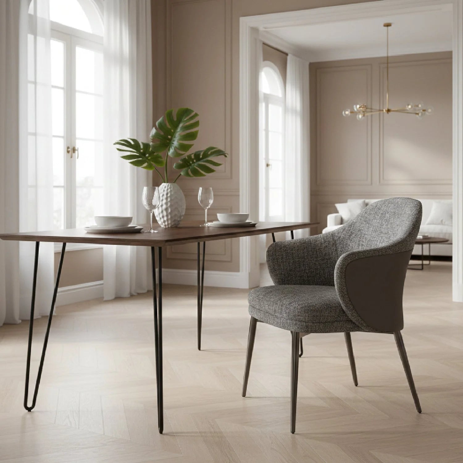 Luxury Gray Fabric Modern Dining Chair European Style for Villa