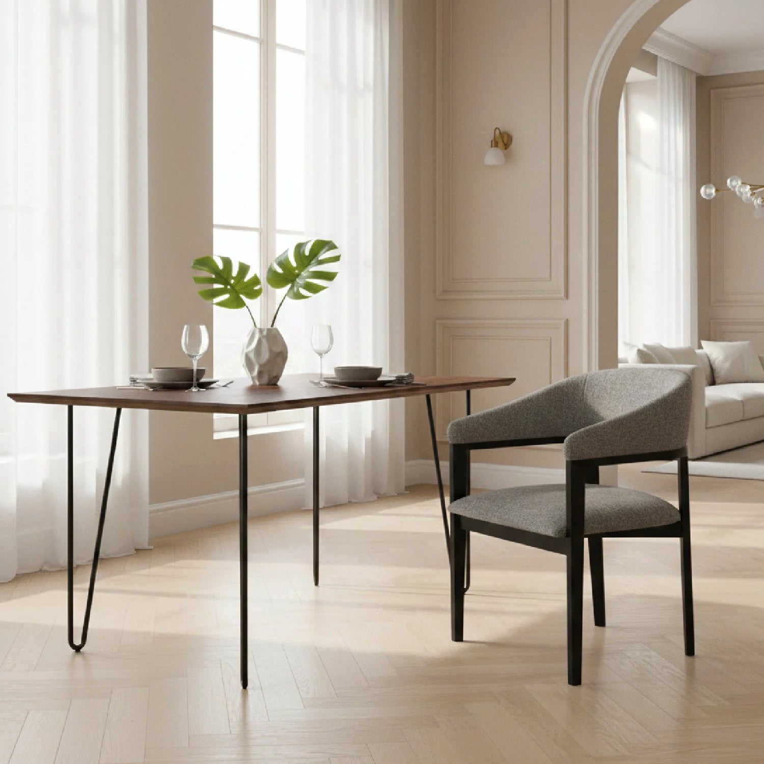 Luxury Gray Fabric Modern Dining Chair European Style for Villa