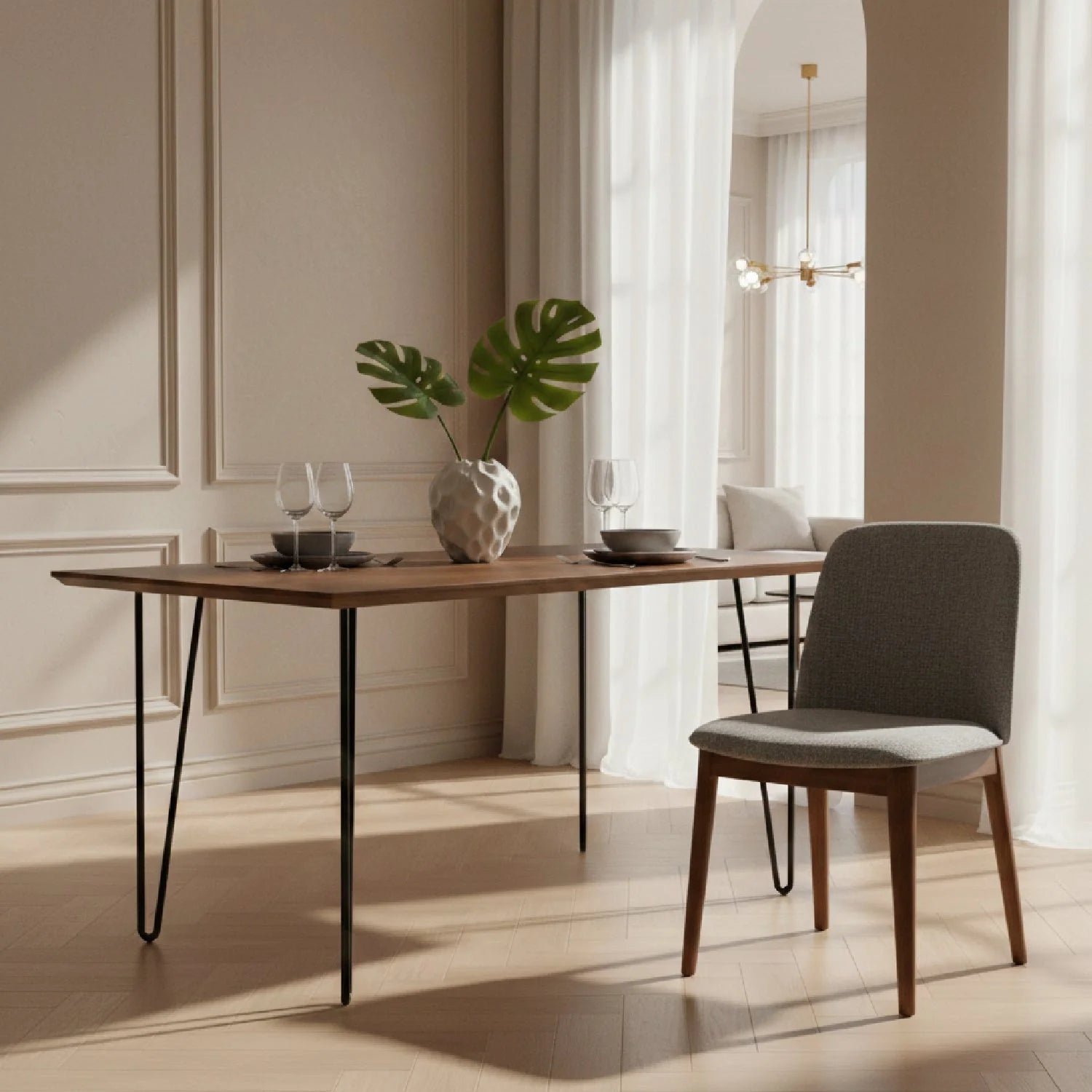 Luxury Gray Fabric Modern Dining Chair European Style for Villa