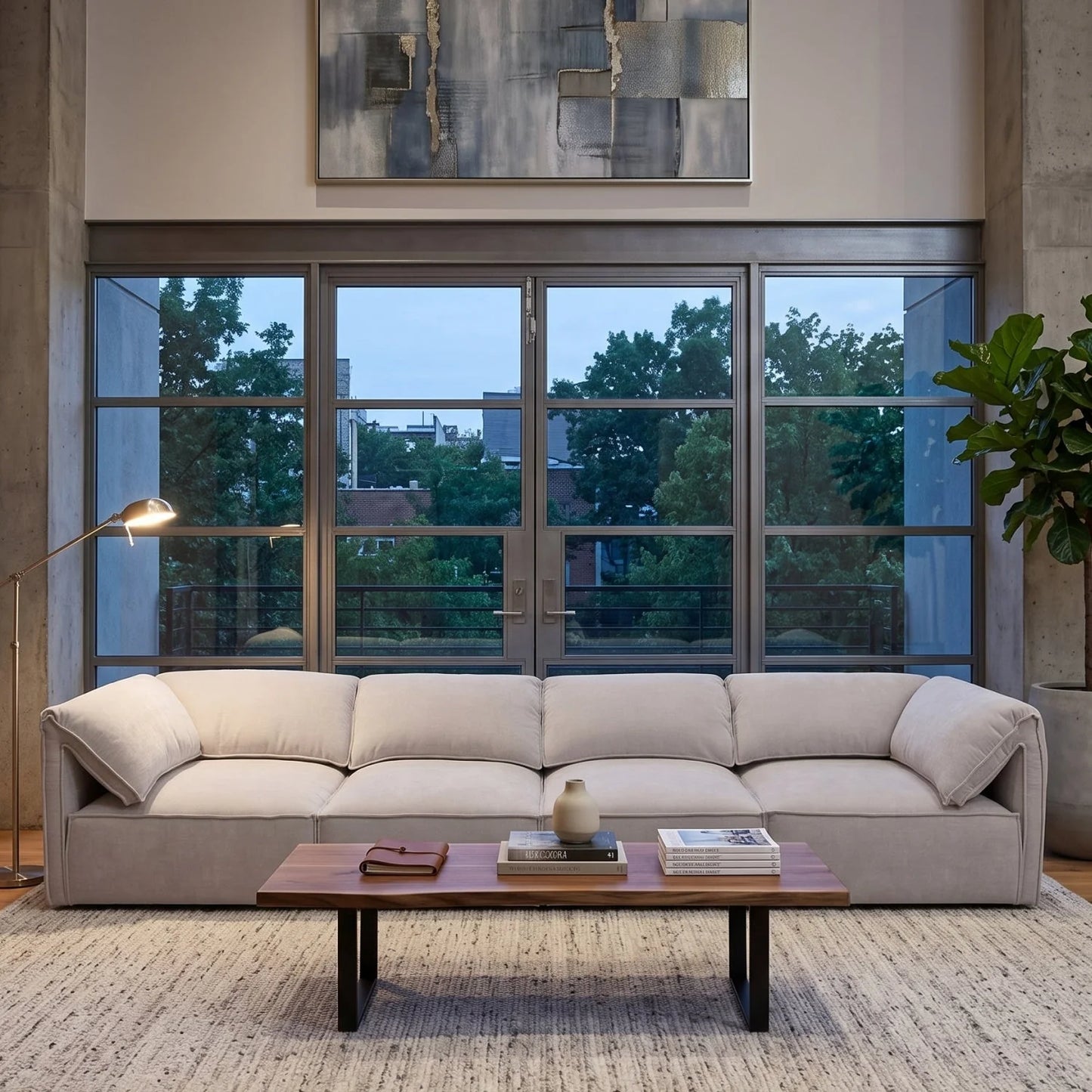 Luxury Gray Fabric Modular Sectional Sofa Modern Italian Style for Villa