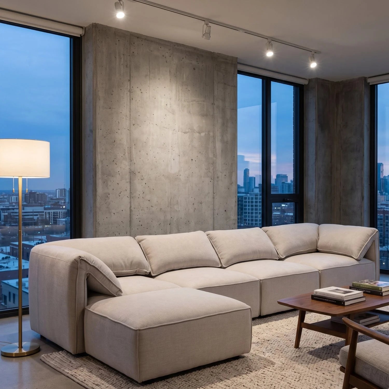 Luxury Gray Fabric Modular Sectional Sofa Modern Italian Style for Villa