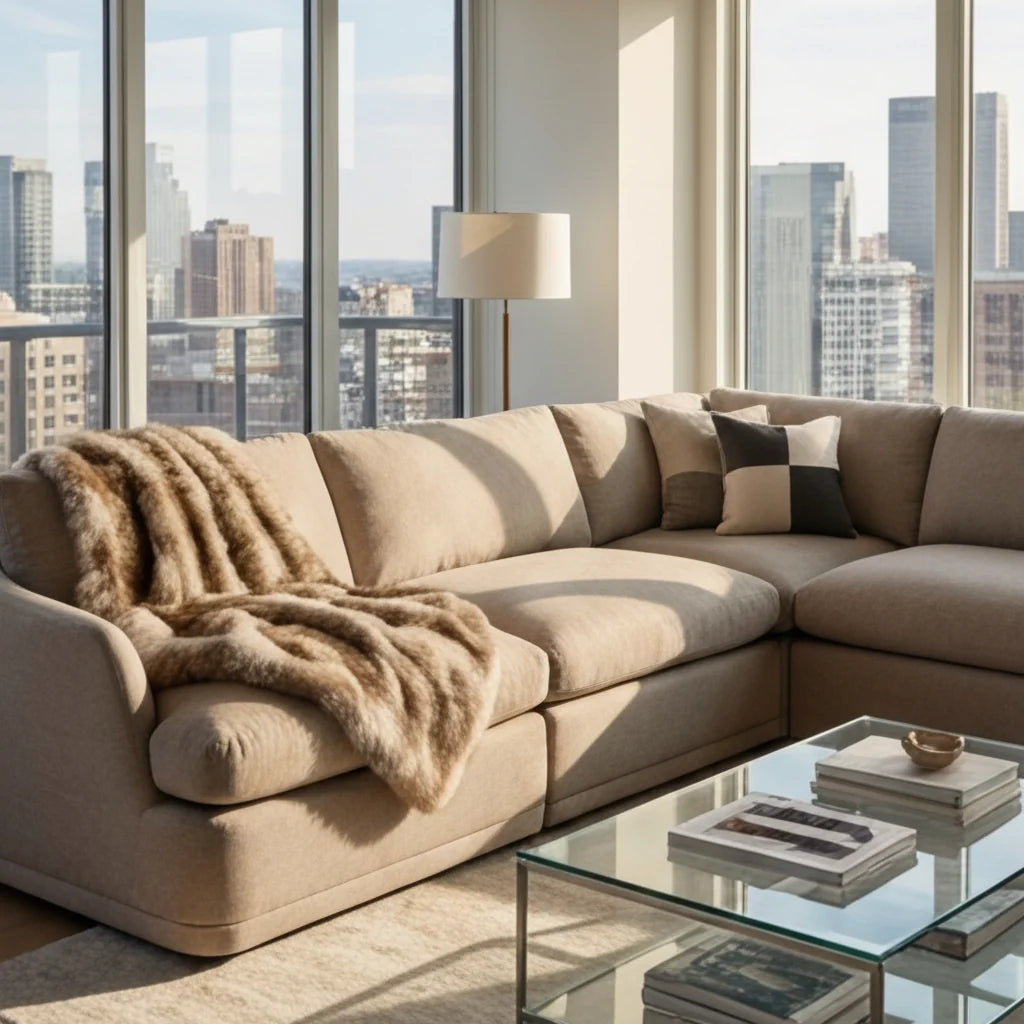 Luxury Gray Fabric Sectional Sofa Modern Italian Style for Villa