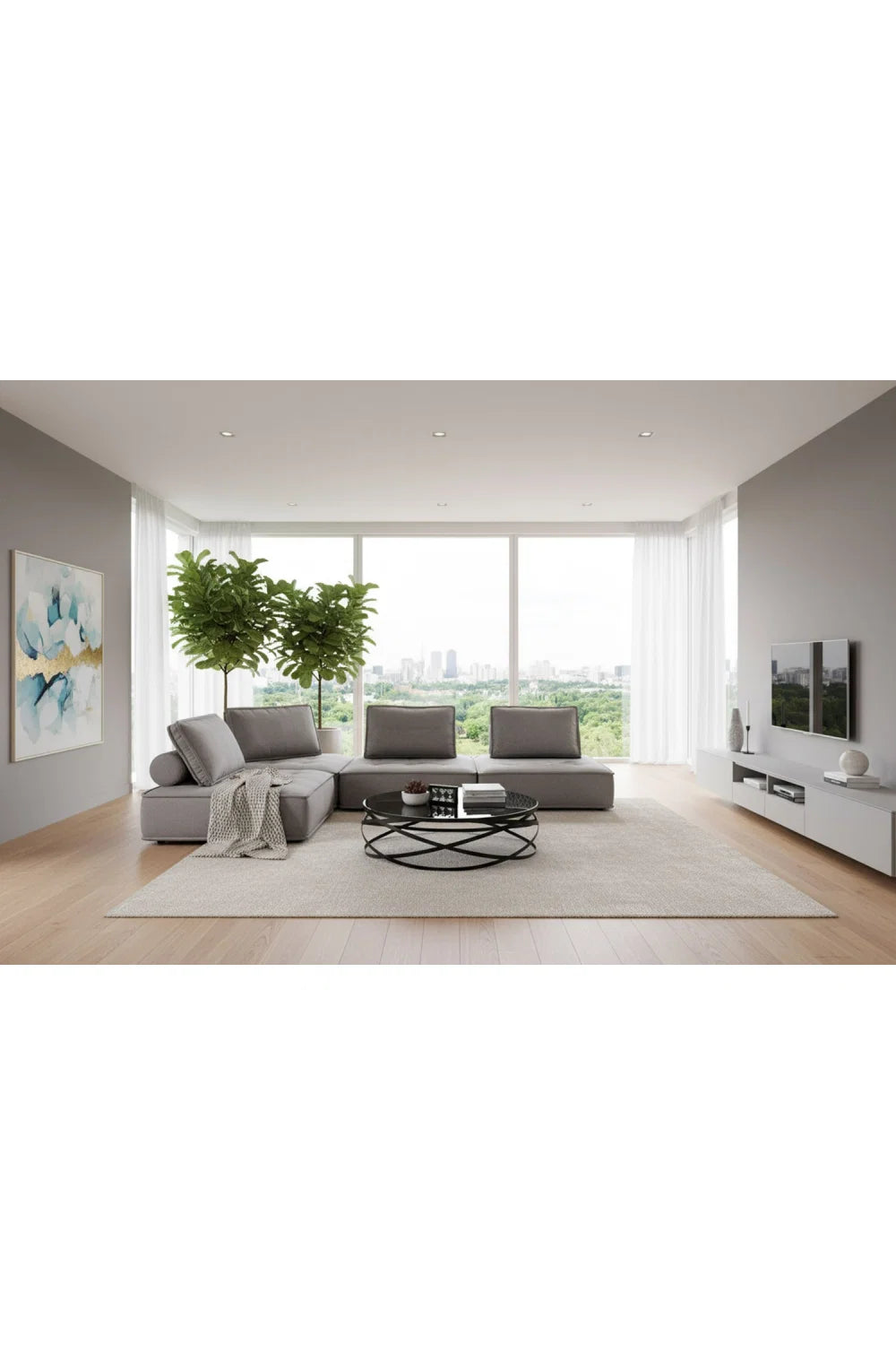 Luxury Gray Fabric Sectional Sofa Modern Italian Style for Villa