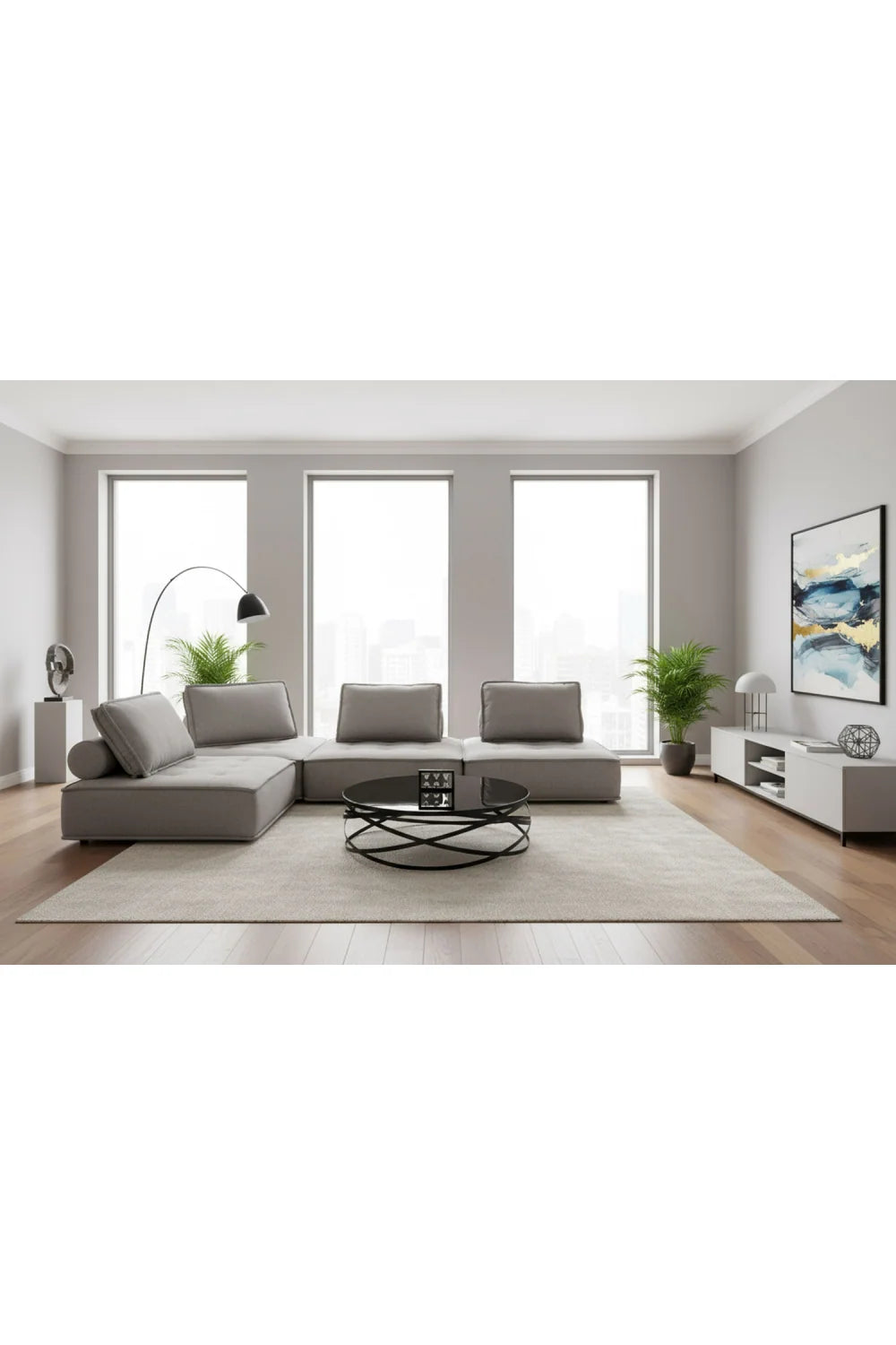 Luxury Gray Fabric Sectional Sofa Modern Italian Style for Villa
