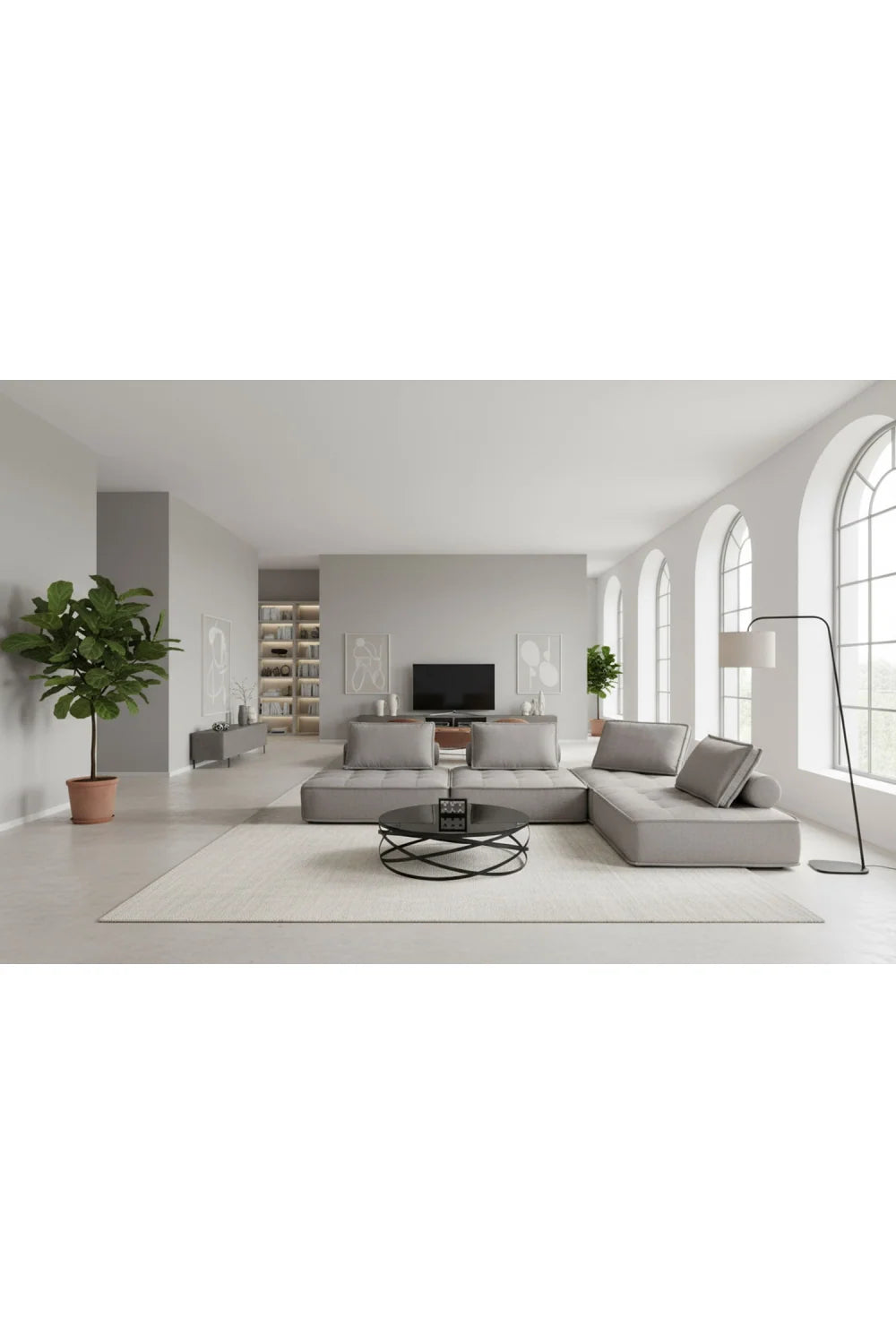 Luxury Gray Fabric Sectional Sofa Modern Italian Style for Villa