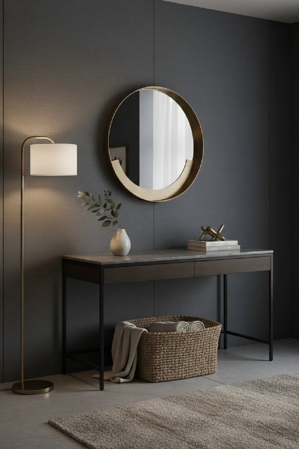Luxury Gray Marble Console Table Modern Italian Style for Villa