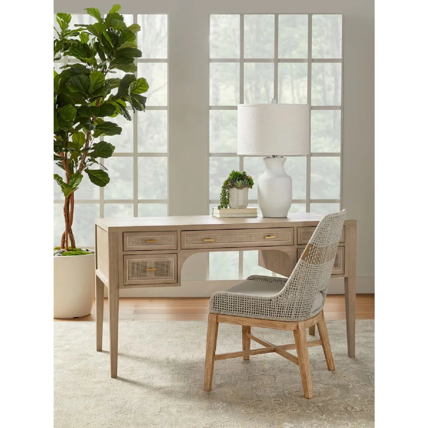 Luxury Gray Oak 5-Drawer Modern Desk European Style for Villa