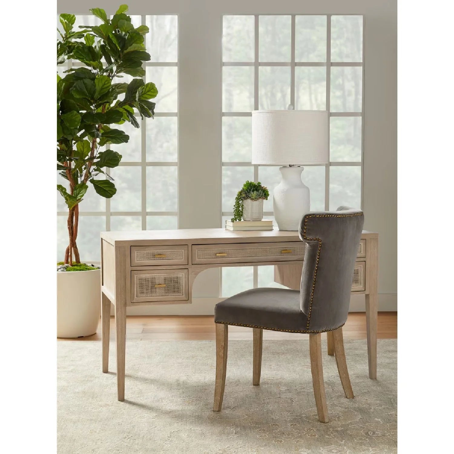 Luxury Gray Oak 5-Drawer Modern Desk European Style for Villa