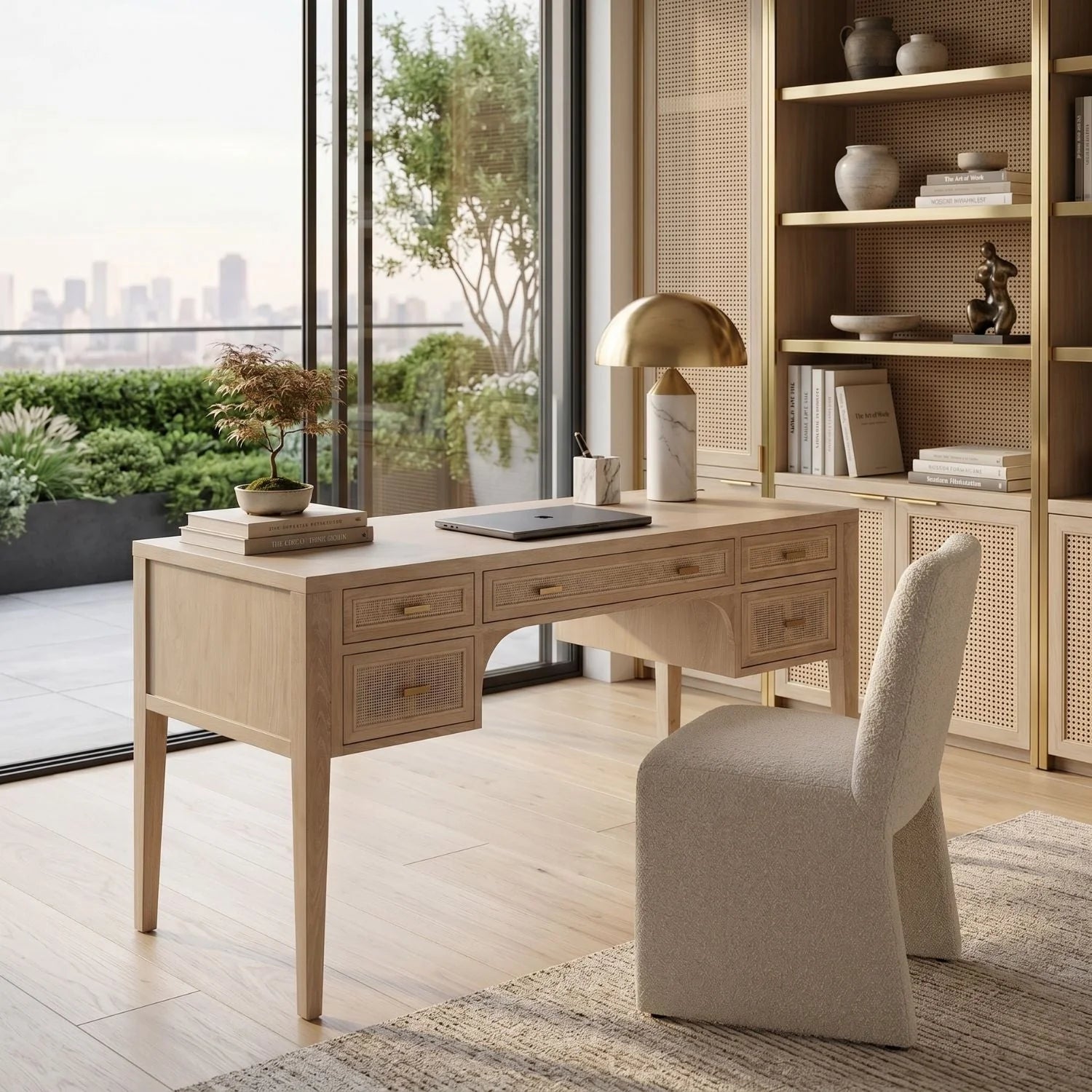 Luxury Gray Oak 5-Drawer Modern Desk European Style for Villa