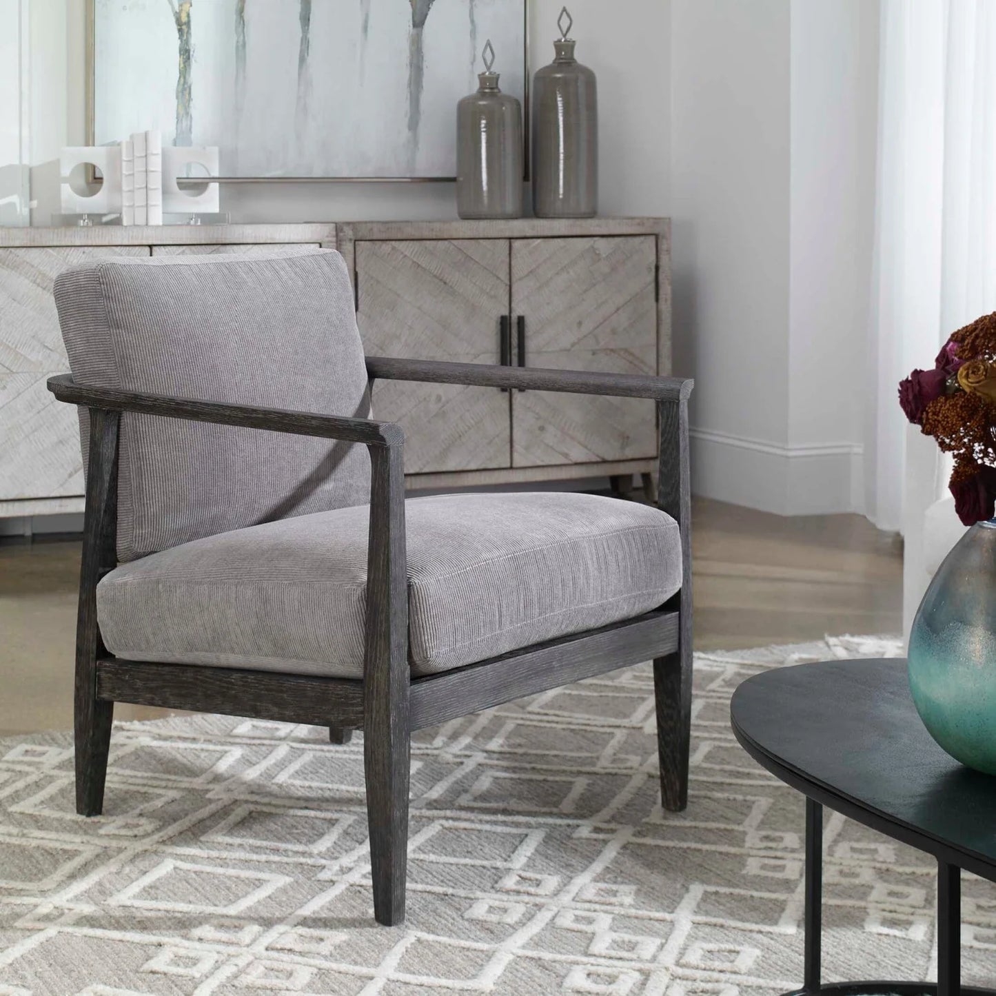 Luxury Gray Oak Cushioned Lounge Chair Modern Italian Style for Villa