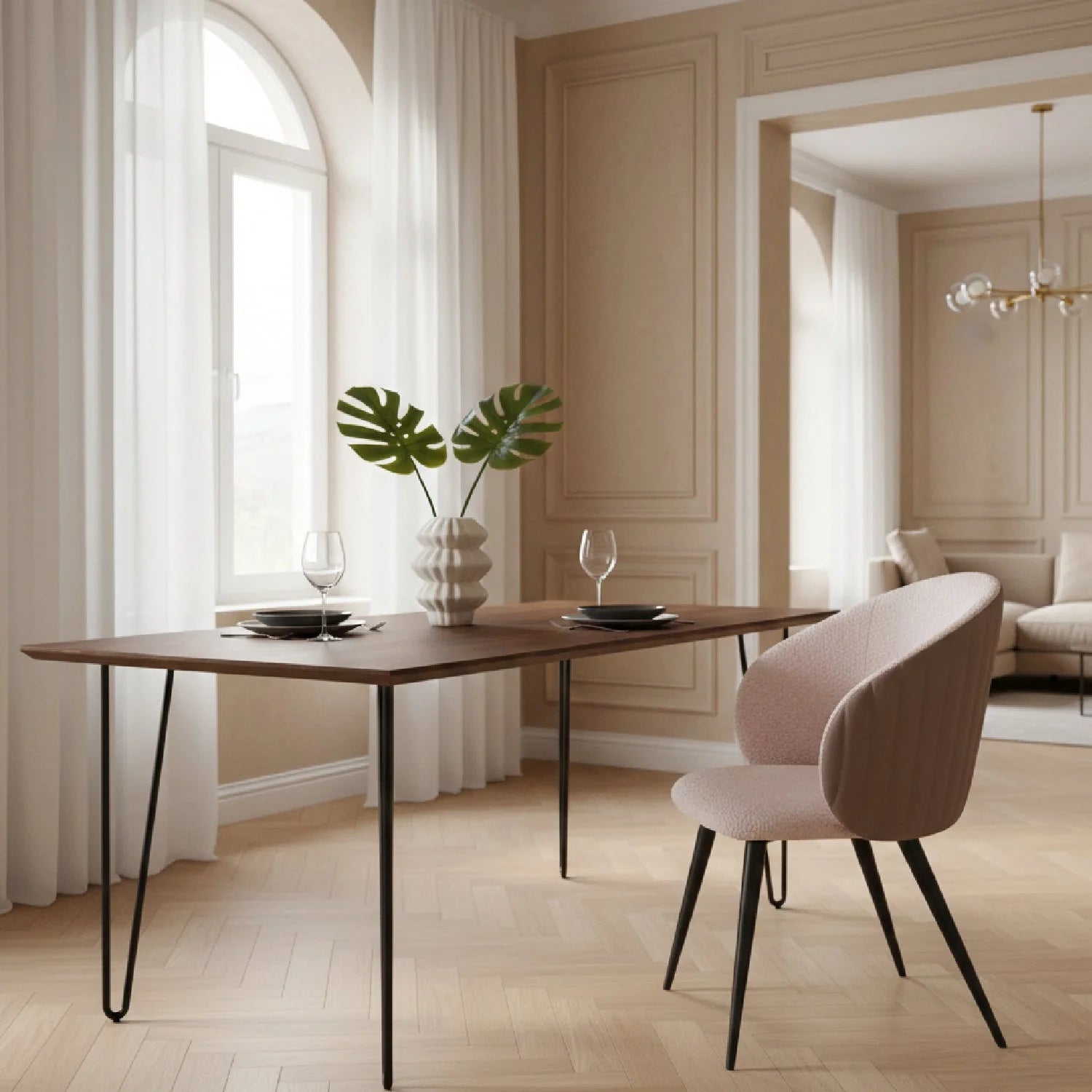 Luxury Gray Pink Upholstered Modern Dining Chair European Style for Villa
