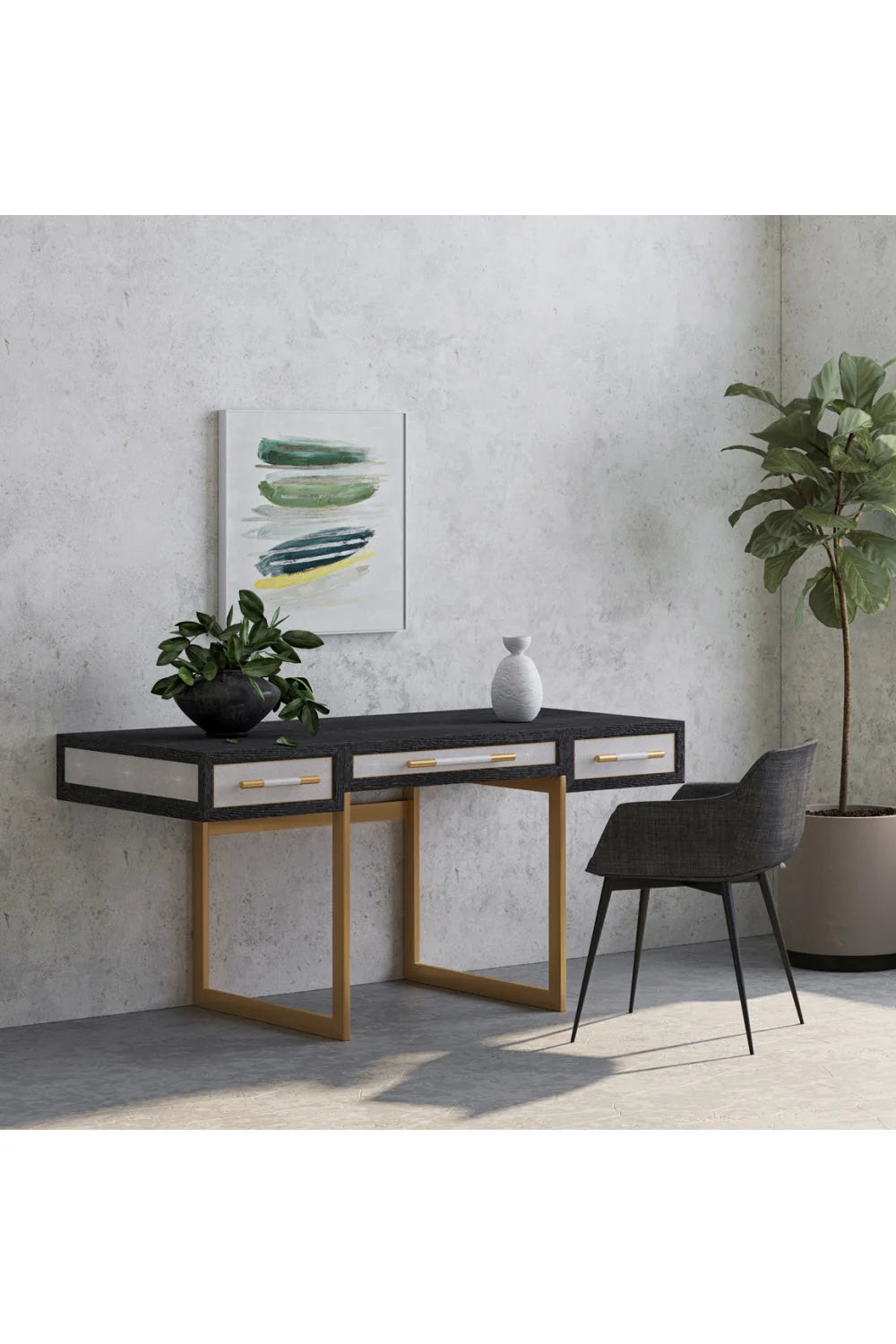 Luxury Gray Shagreen 2-Drawer Modern Desk European Style for Villa