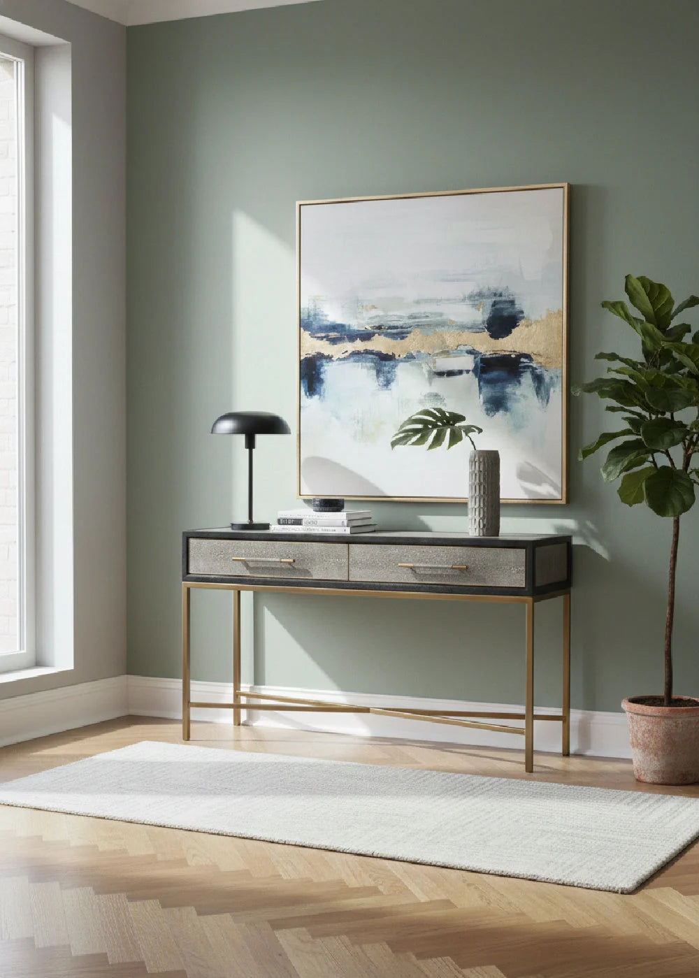 Luxury Gray Shagreen Console Table Modern Italian Style for Villa