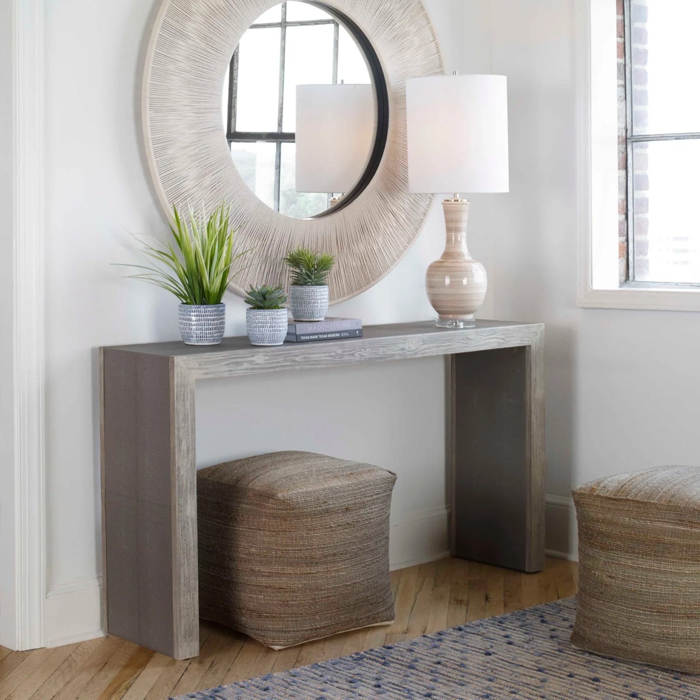 Luxury Gray Shagreen Console Table Modern Italian Style for Villa