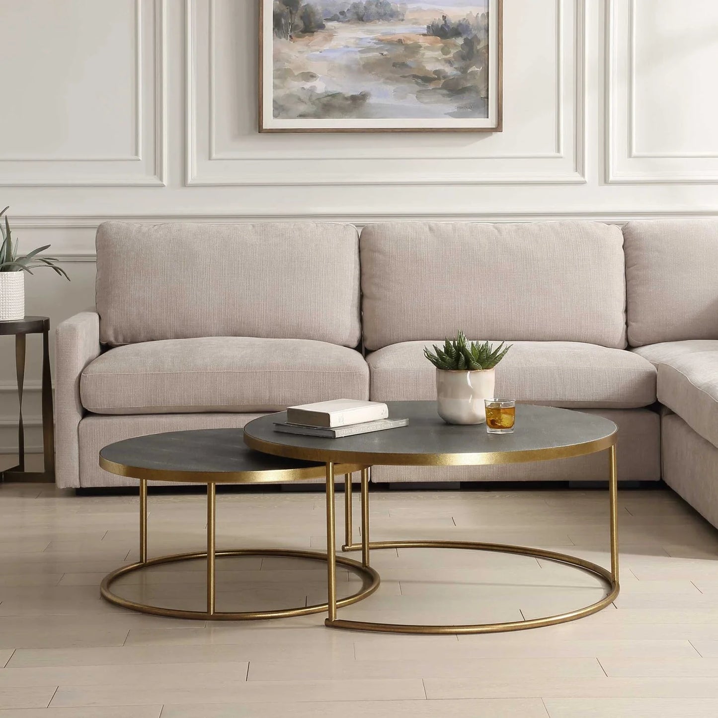 Luxury Gray Shagreen Nesting Coffee Tables Modern Italian Style for Villa