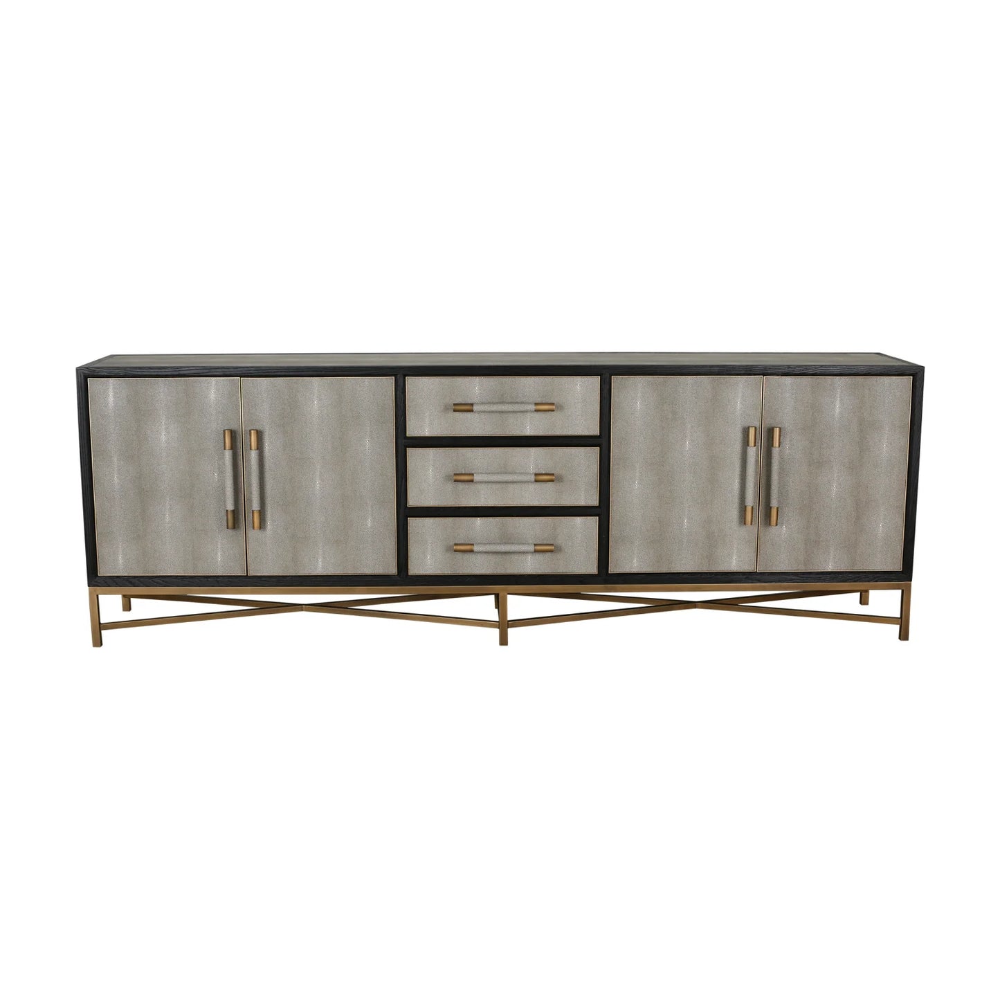 Luxury Gray Shagreen Vegan Leather Sideboard European Style for Villa
