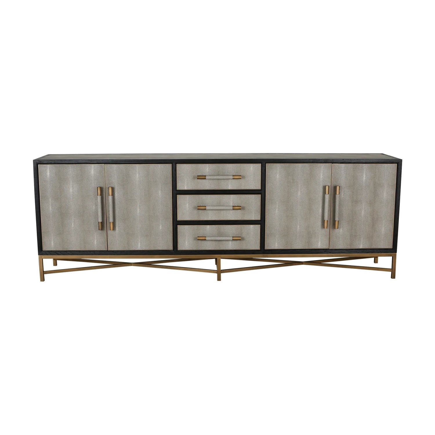 Luxury Gray Shagreen Vegan Leather Sideboard European Style for Villa