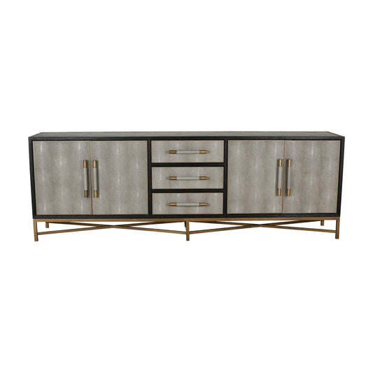 Luxury Gray Shagreen Vegan Leather Sideboard European Style for Villa