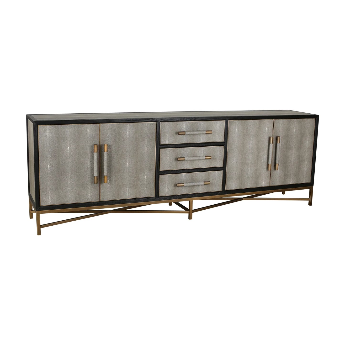 Luxury Gray Shagreen Vegan Leather Sideboard European Style for Villa