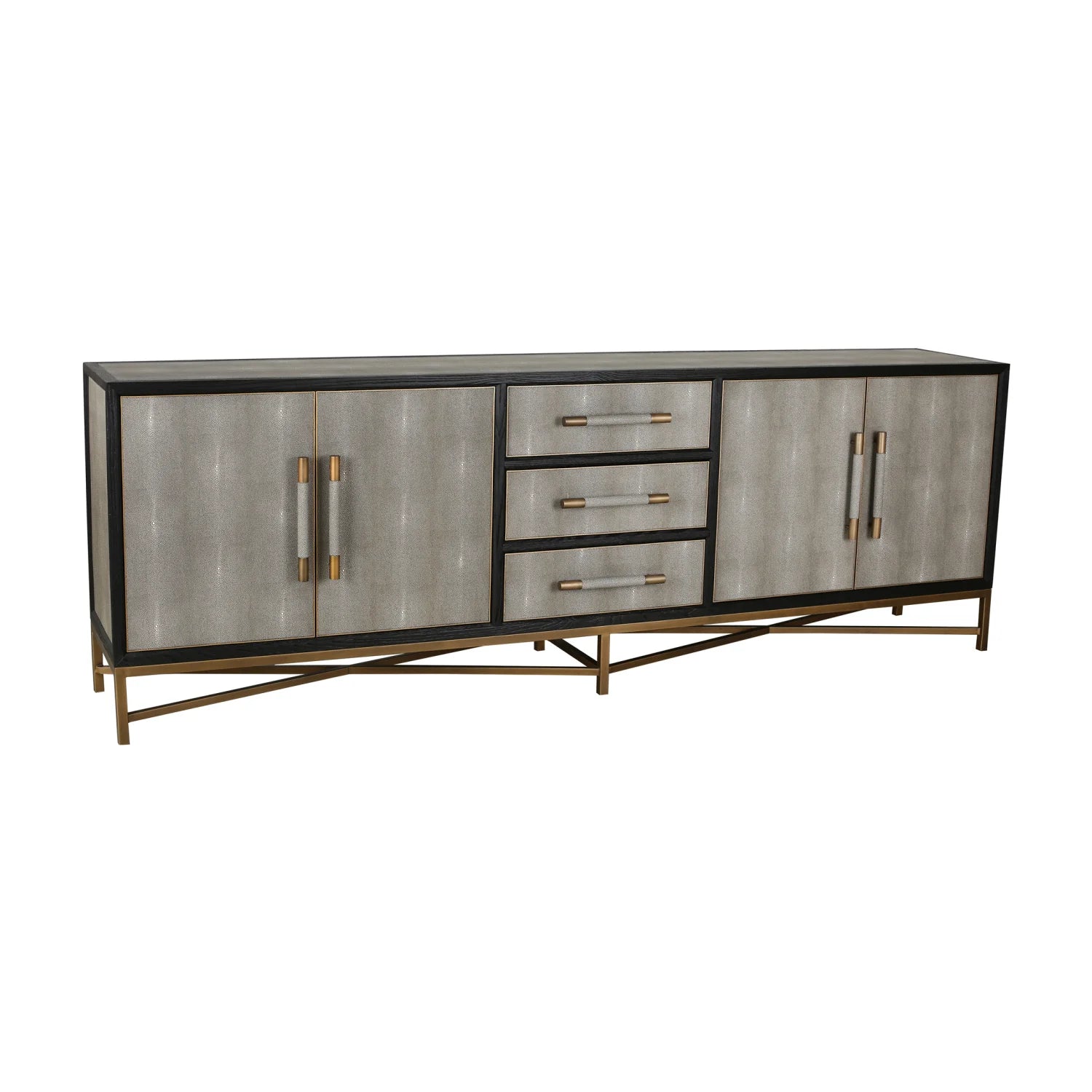Luxury Gray Shagreen Vegan Leather Sideboard European Style for Villa