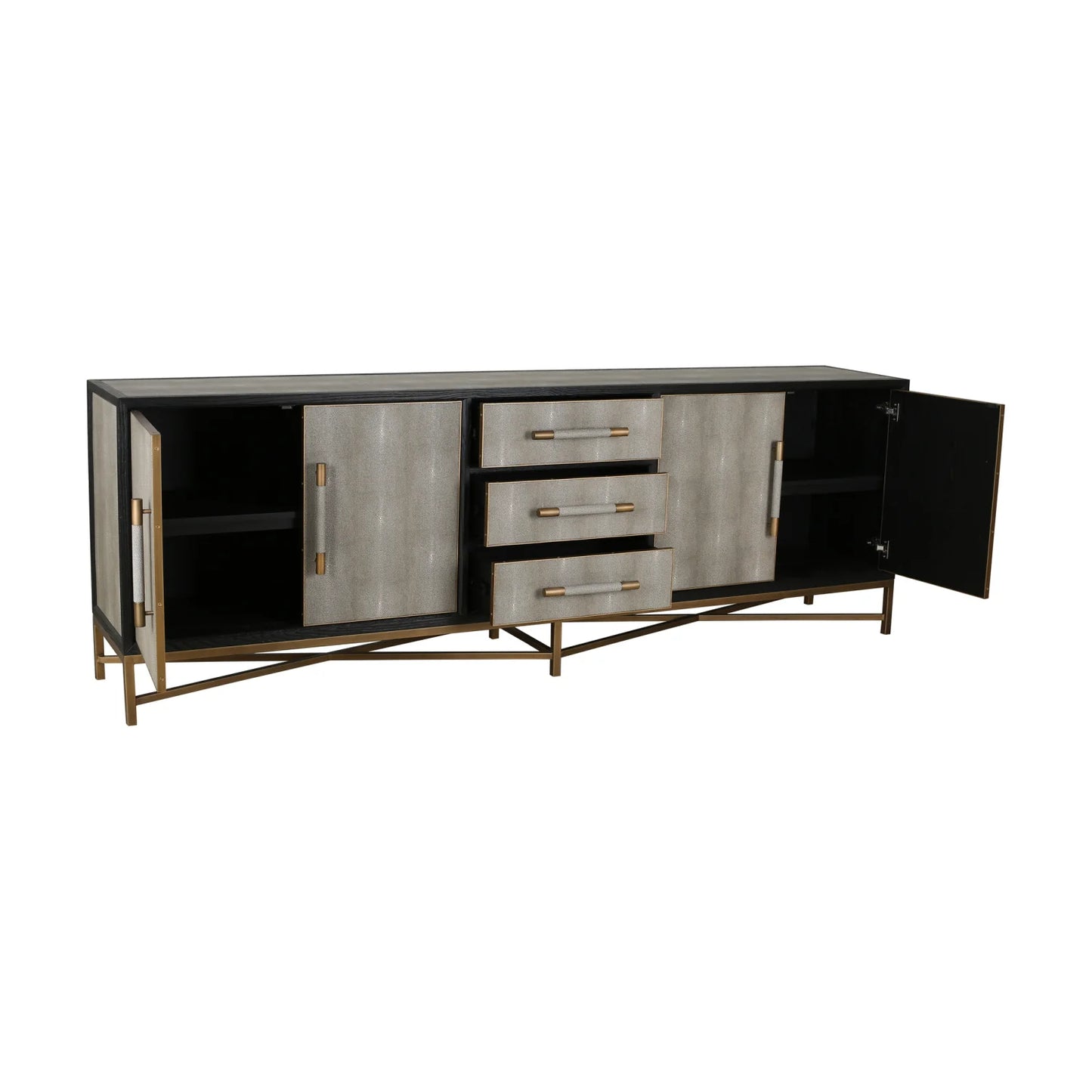 Luxury Gray Shagreen Vegan Leather Sideboard European Style for Villa