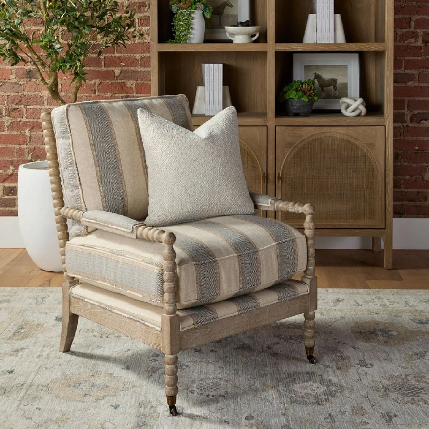 Luxury Gray Striped Fabric Accent Chair Modern Italian Style for Villa