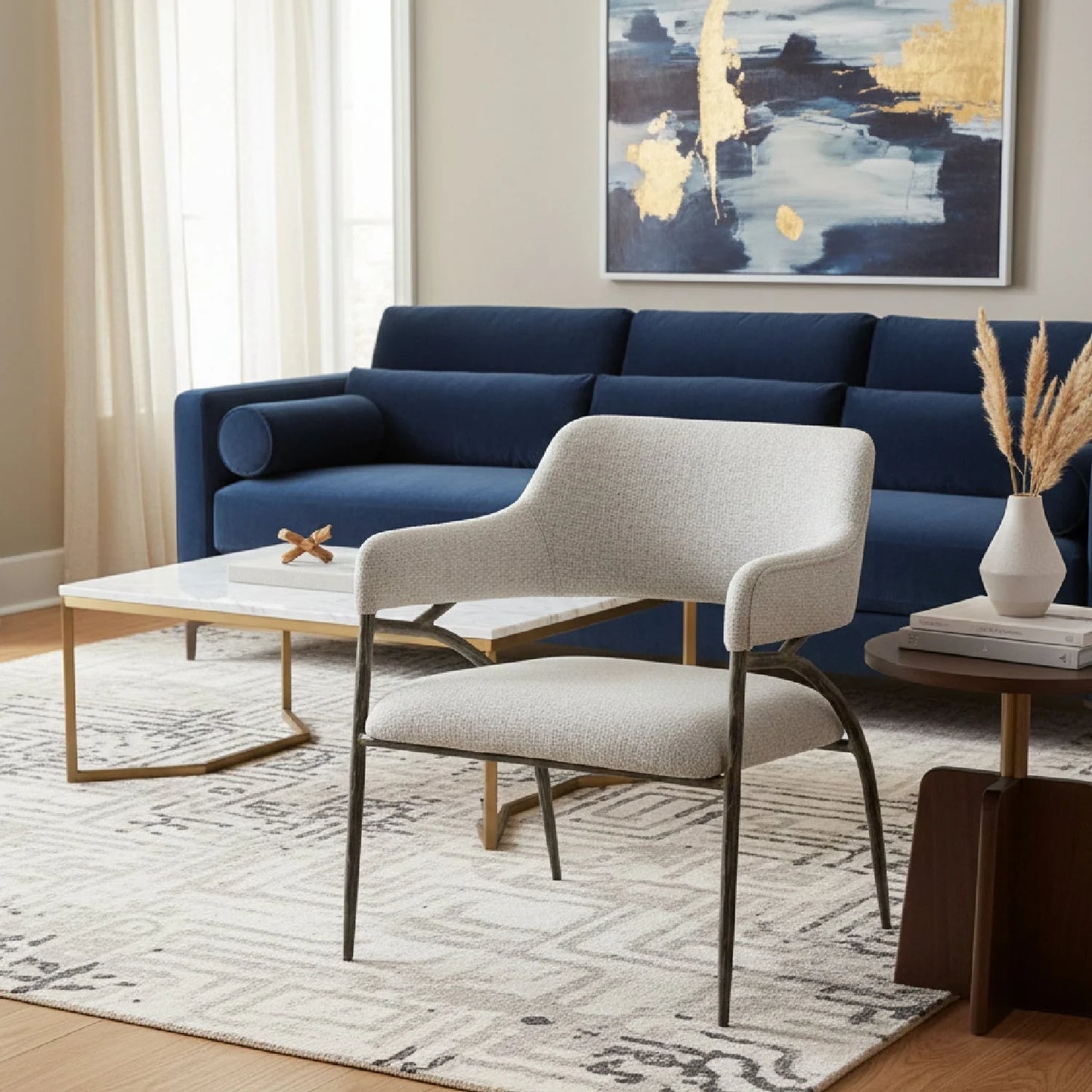 Luxury Gray Textured Fabric Accent Chair Modern Italian Style for Villa