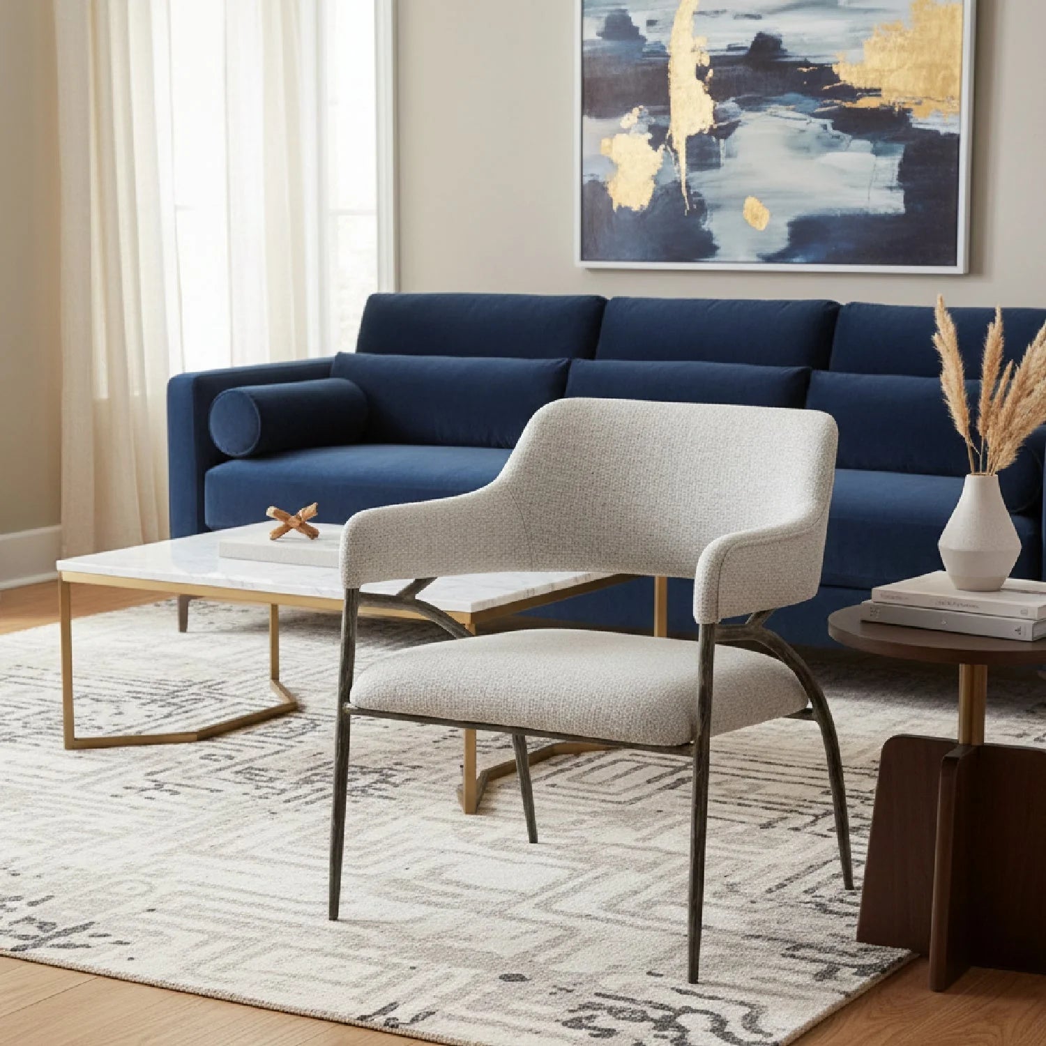 Luxury Gray Textured Fabric Accent Chair Modern Italian Style for Villa